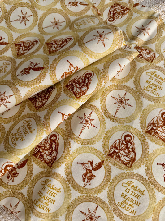 Golden Nativity - 100% Cotton Fabric, Sold Per 1/2 Metre