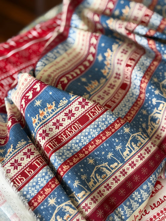 O Holy Night (Blue) - 100% Cotton Fabric, Sold Per 1/2 Metre