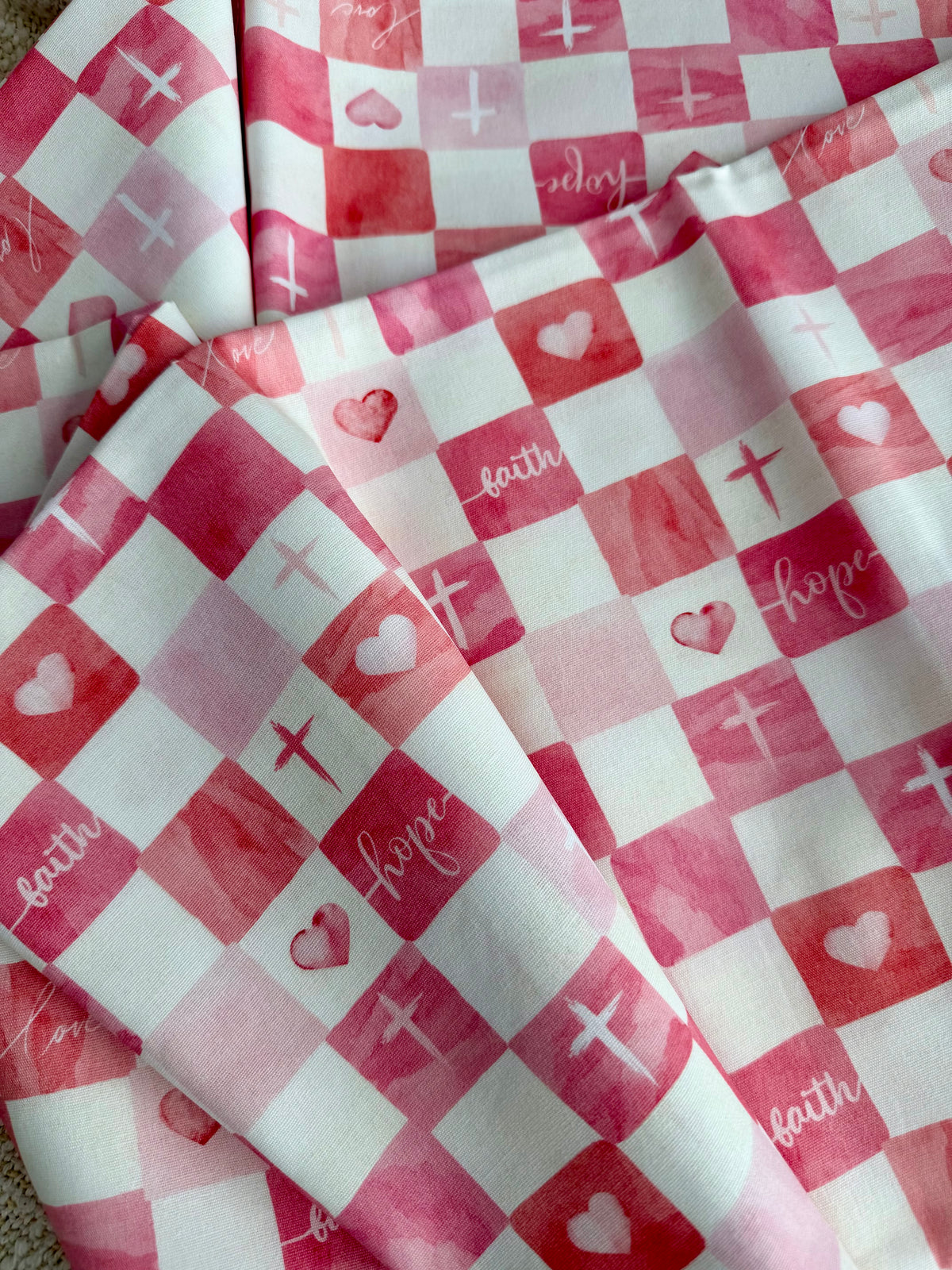 Faith, Hope and Love - 100% Cotton Fabric, Sold Per 1/2 Metre