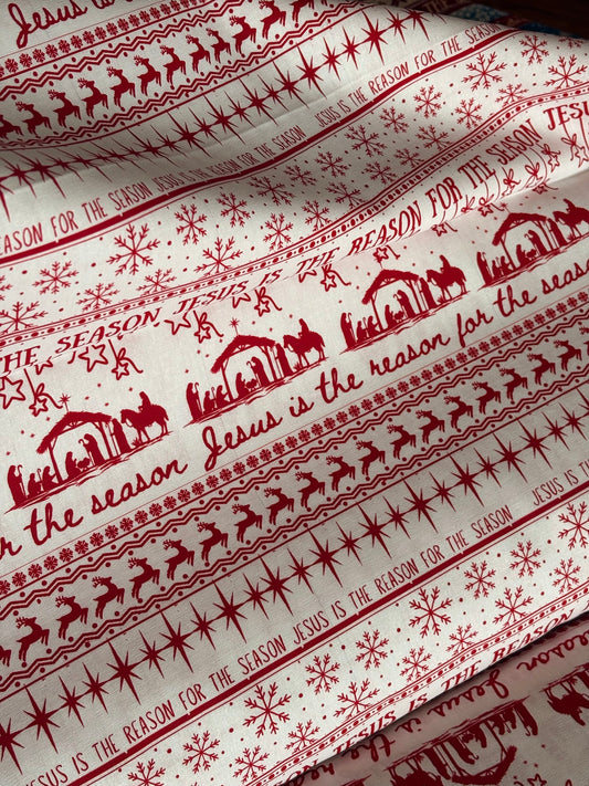 Jesus is the Reason (White) - 100% Cotton Fabric, Sold Per 1/2 Metre