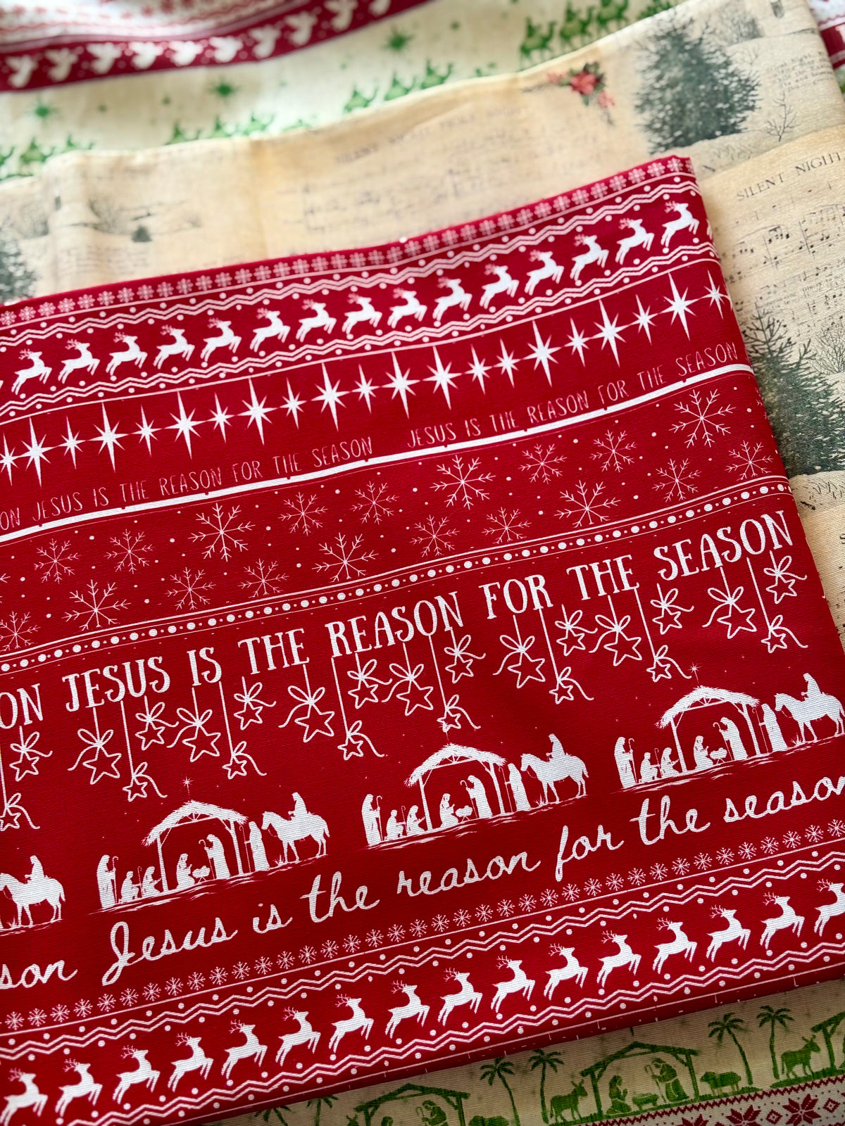 Jesus is the Reason (Red) - 100% Cotton Fabric, Sold Per 1/2 Metre