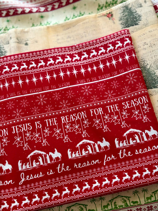 Jesus is the Reason (Red) - 100% Cotton Fabric, Sold Per 1/2 Metre