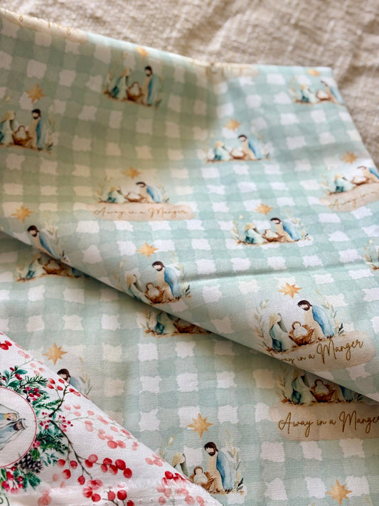 Away in a Manger - 100% Cotton Fabric, Sold Per 1/2 Metre