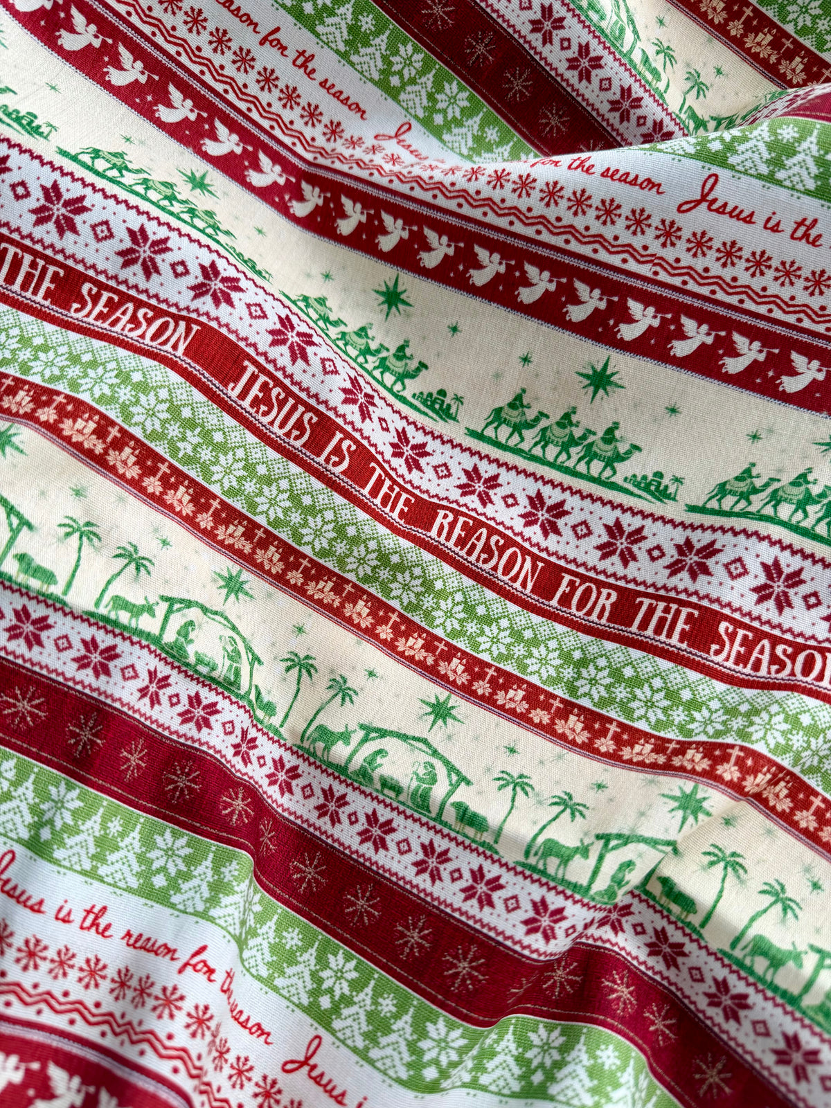 Jesus is the Reason (Green) - 100% Cotton Fabric, Sold Per 1/2 Metre