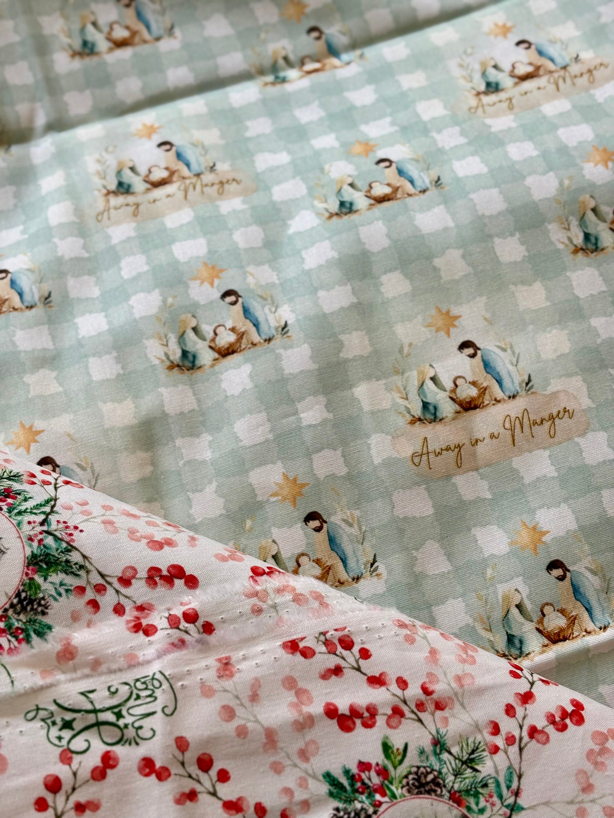 Away in a Manger - 100% Cotton Fabric, Sold Per 1/2 Metre