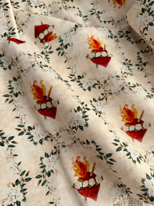 Vintage Immaculate Heart - 100% Cotton Fabric, Sold Per 1/2 Metre