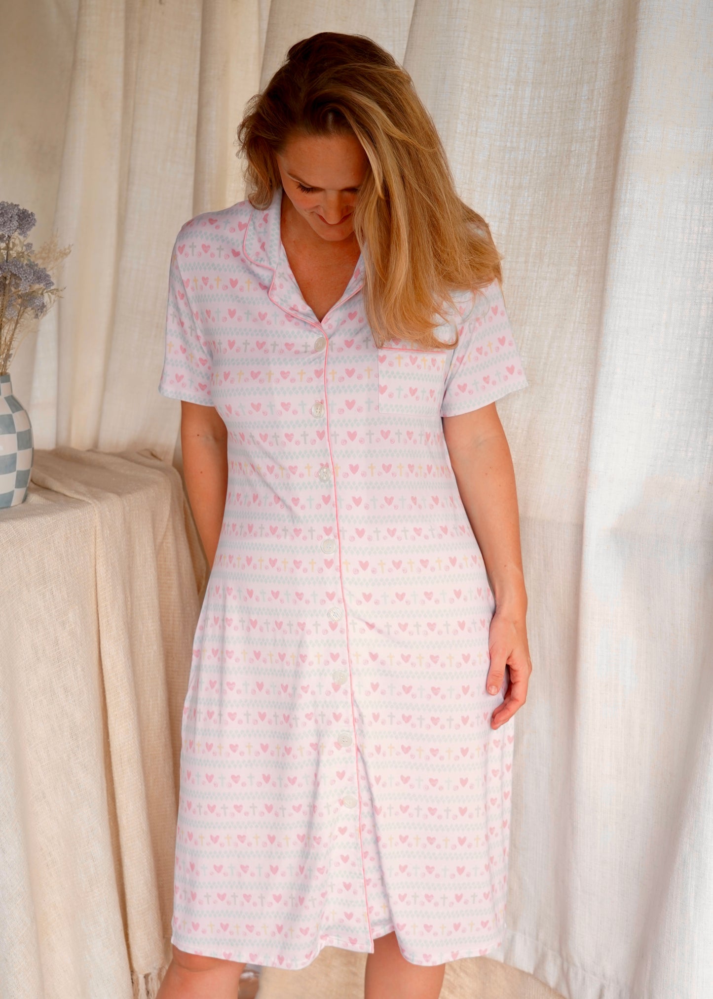 Faithful Hearts-  Button Up Nightie- Cotton