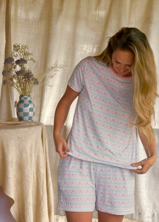 Faithful Hearts-  T-Shirt & Shorts Set - Women (100% Cotton)