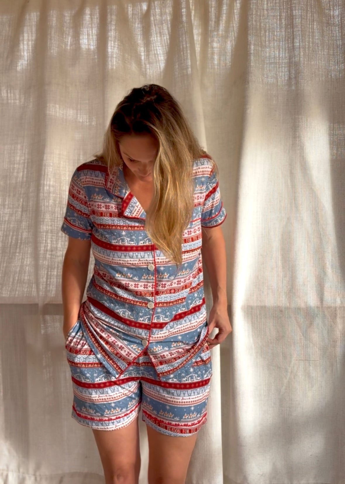 O Holy Night-  Button Up Shirt & Shorts Set - Unisex