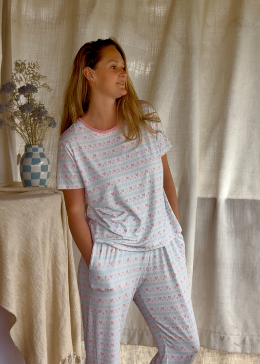 Faithful Hearts T-Shirt & Long Pants Set - Women  (100% Cotton)