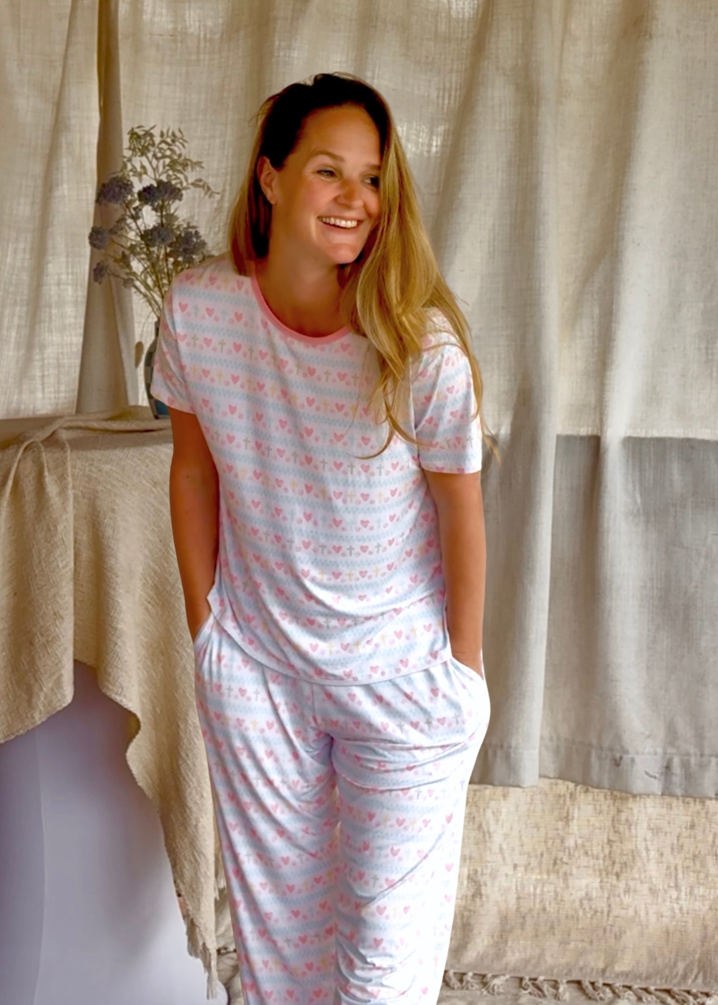 Faithful Hearts T-Shirt & Long Pants Set - Women  (100% Cotton)