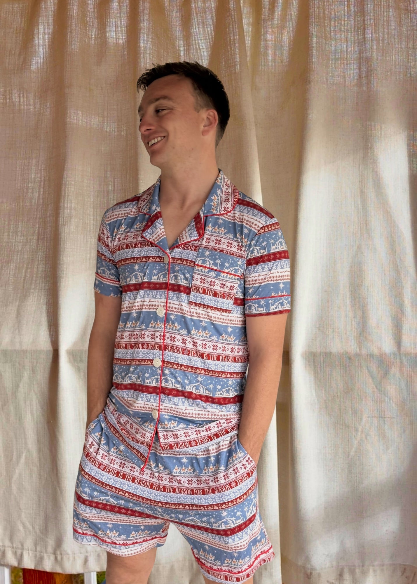 O Holy Night-  Button Up Shirt & Shorts Set - Unisex