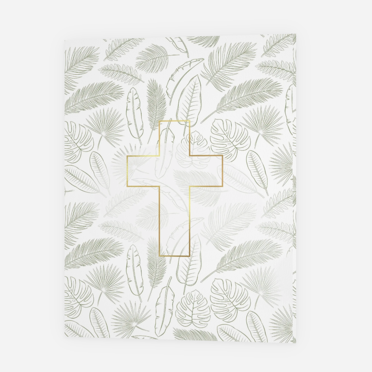 Design review screen with a floral pattern and cross on a white background, followed by text and design options.