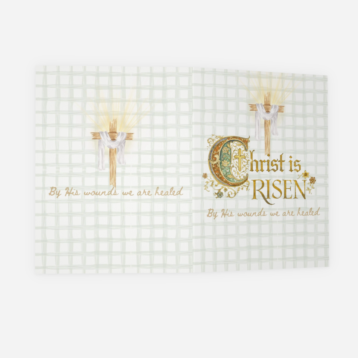 Design review screen with a religious-themed logo on a white background