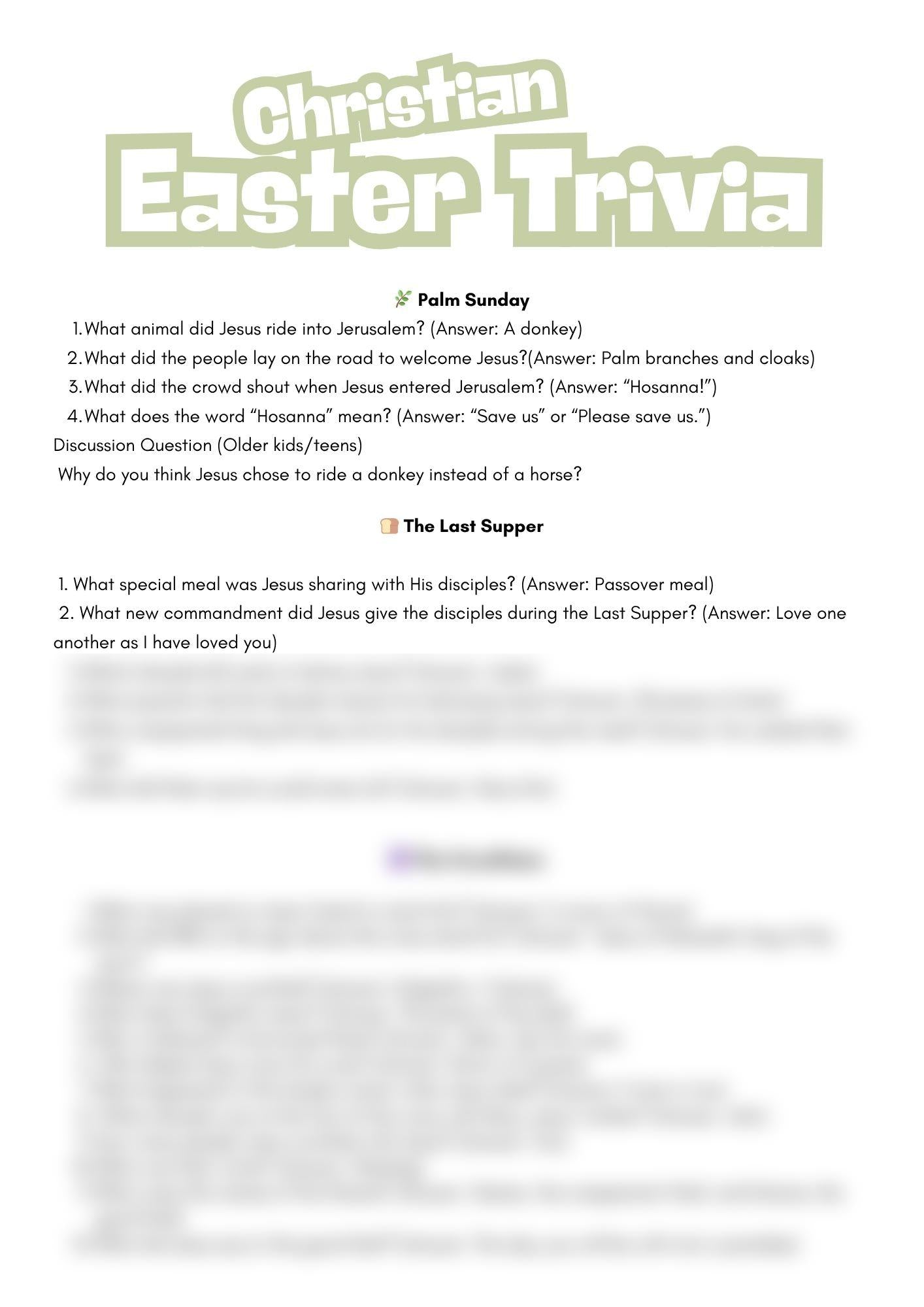 Christian Trivia - For Children's Easter Colouring In